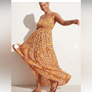 NEW Faithfull The Brand Mari Li Reni Floral Print Orange Maxi Dress Size L
